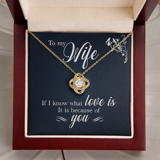 To My Wife Necklace – 18K Gold Love Knot Pendant with Sparkling Stone – Romantic Gift for Wife, Anniversary, Birthday, Christmas from Husband