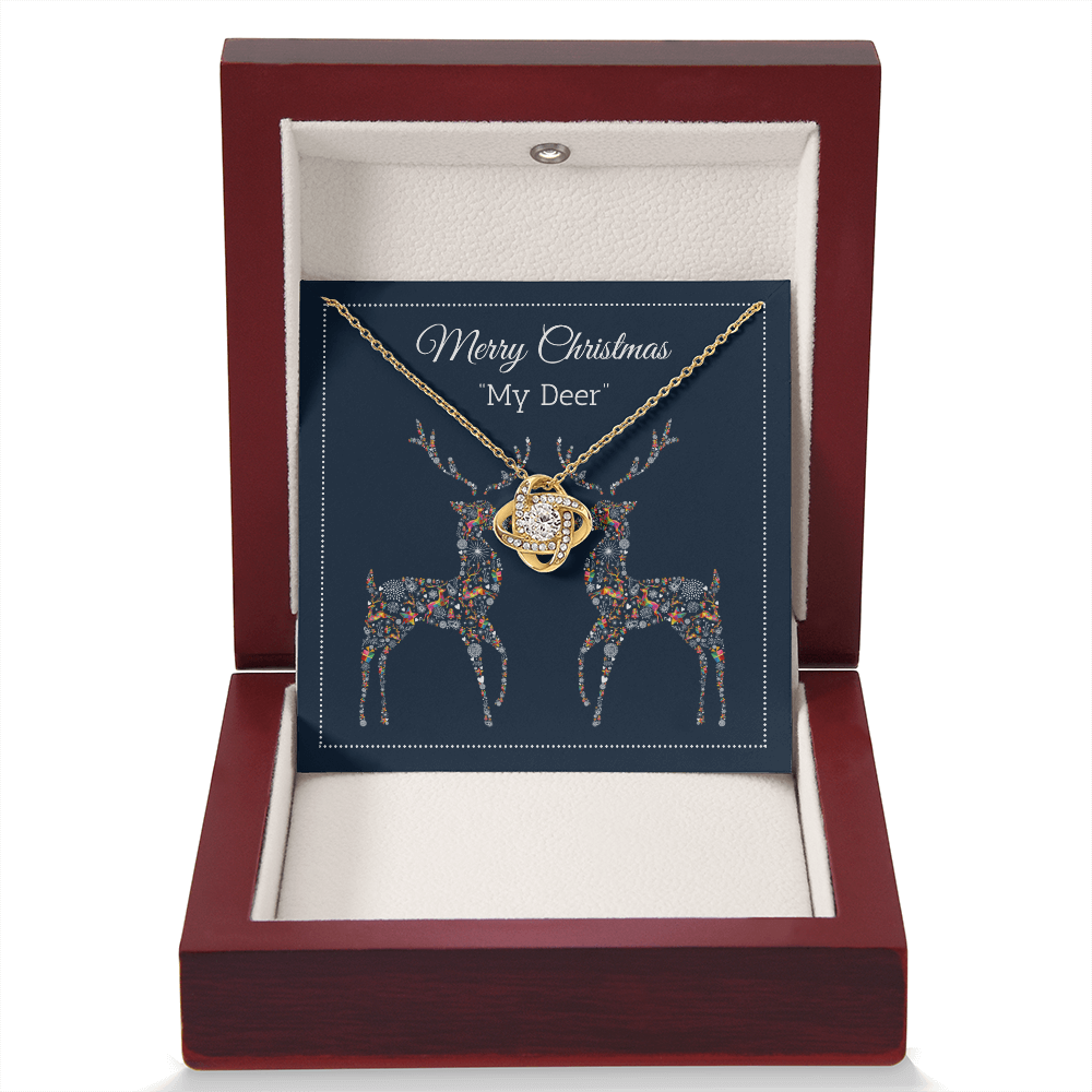Merry Christmas Necklace for Wife – 18K Gold Love Knot Pendant with Sparkling Stone – Romantic Christmas Gift from Husband
