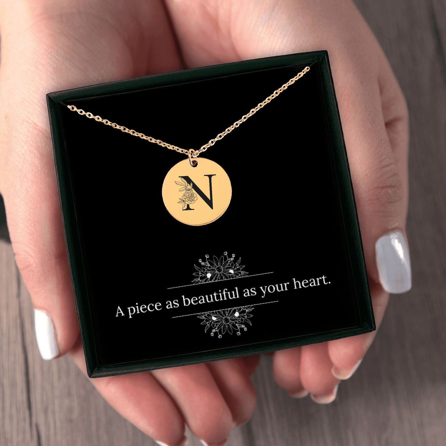 Floral Initial Necklace – N