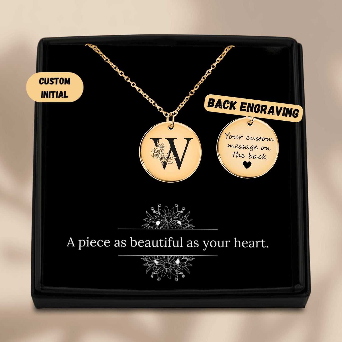 Floral Initial Necklace – W