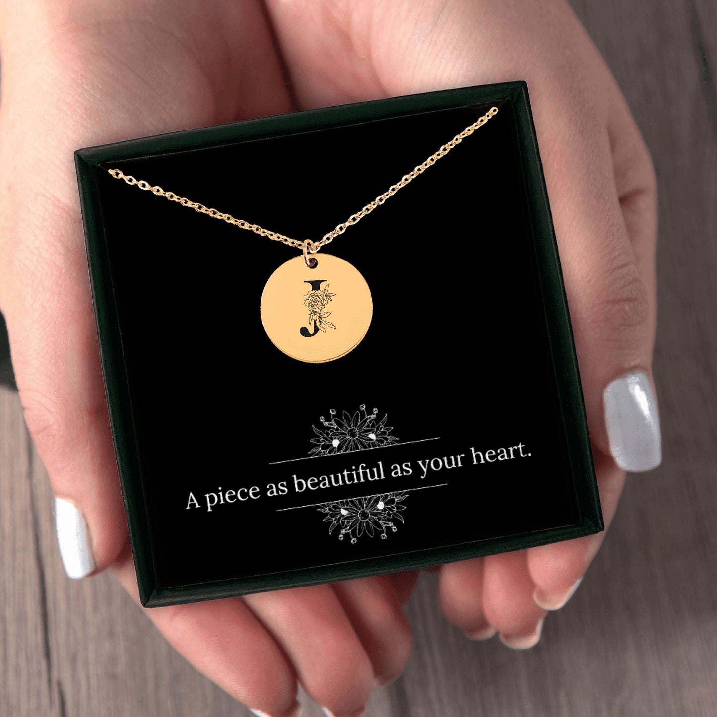 Floral Initial Necklace – J