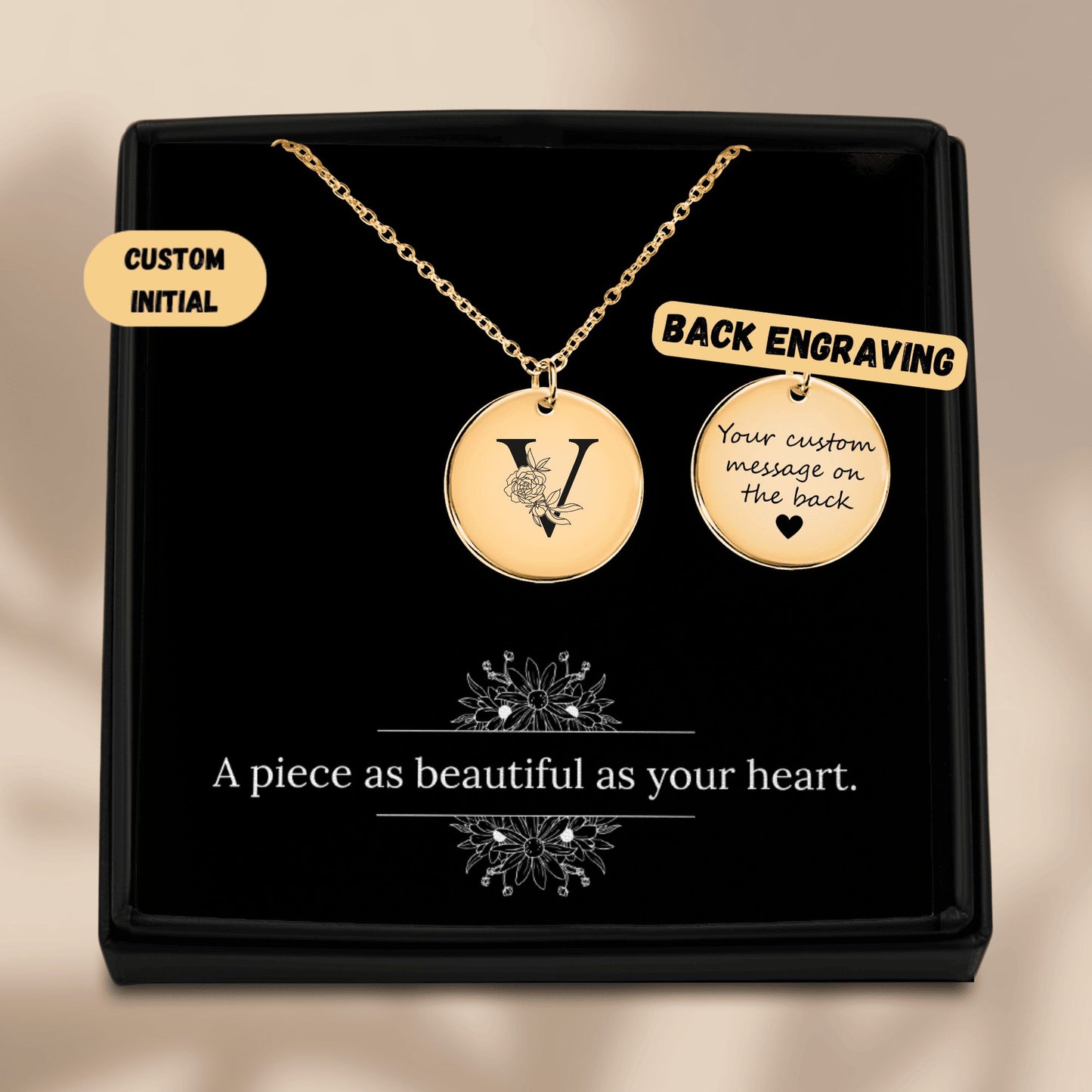 Floral Initial Necklace – V