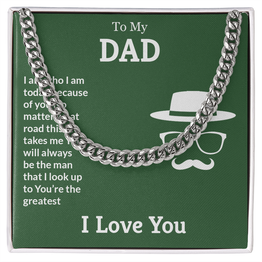To My Dad Cuban Link Chain Necklace – 18K Yellow Gold Finish – Sentimental Gift Jewelry for Father from Son or Daughter – Birthday, Father's Day, Christmas Gift for Dad