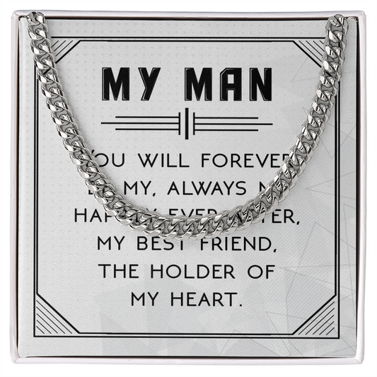 Valentine's Day Gifts For Husband or Boyfriend, Cuban Link Chain Necklace with Romantic Message Card – Stainless Steel or 18K Yellow Gold Finish – Love Jewelry Gift for Him or Her, Anniversary, Valentine's Day