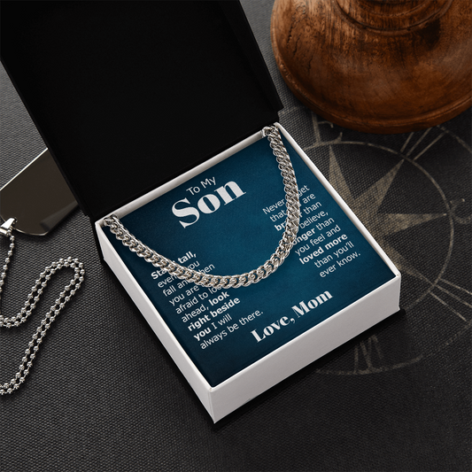 To My Son Gifts From Mom, Cuban Link Chain Necklace, Graduation, Birthday, Valentine's Day Gift For Son From Mom