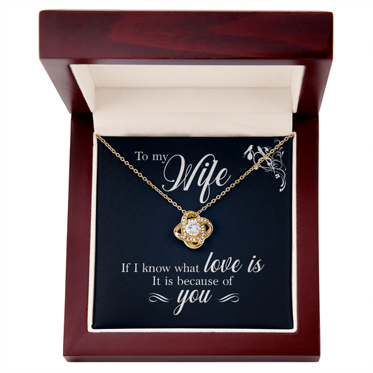 To My Wife Necklace – 18K Gold Love Knot Pendant with Sparkling Stone – Romantic Gift for Wife, Anniversary, Birthday, Christmas from Husband