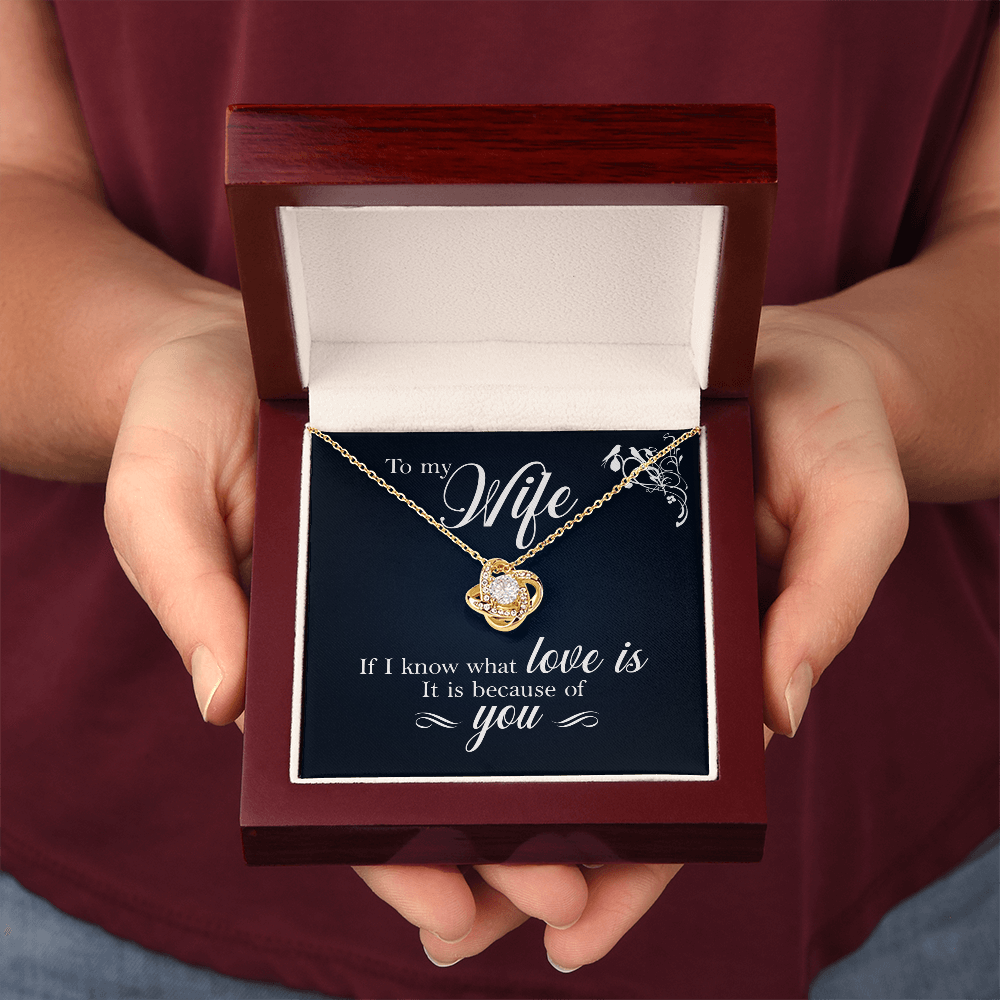 To My Wife Necklace – 18K Gold Love Knot Pendant with Sparkling Stone – Romantic Gift for Wife, Anniversary, Birthday, Christmas from Husband