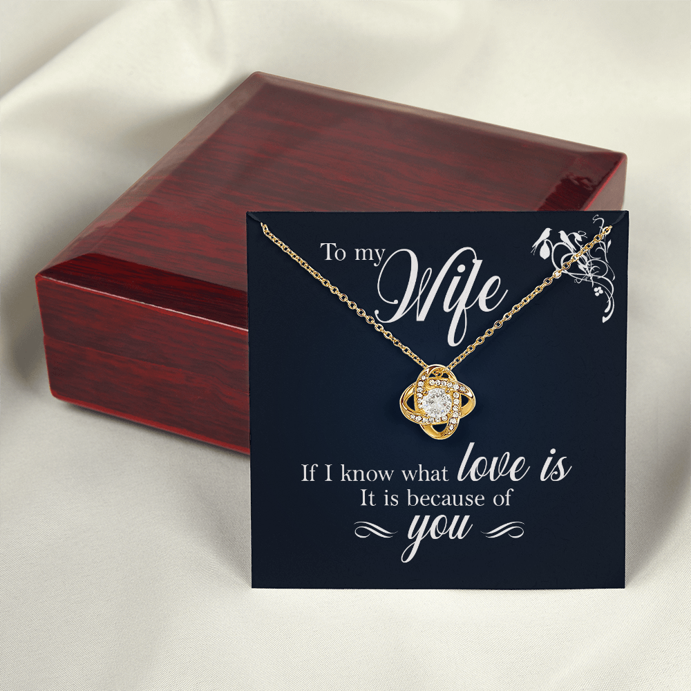 To My Wife Necklace – 18K Gold Love Knot Pendant with Sparkling Stone – Romantic Gift for Wife, Anniversary, Birthday, Christmas from Husband