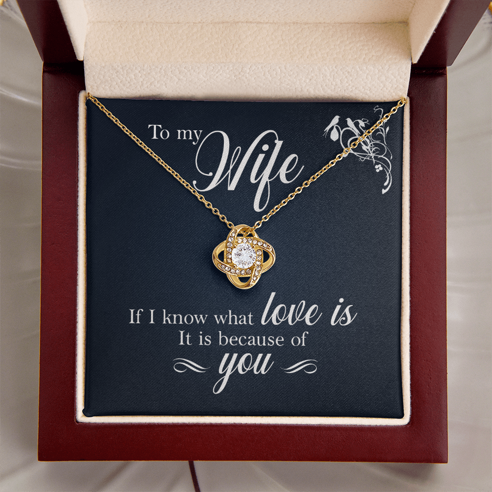 To My Wife Necklace – 18K Gold Love Knot Pendant with Sparkling Stone – Romantic Gift for Wife, Anniversary, Birthday, Christmas from Husband