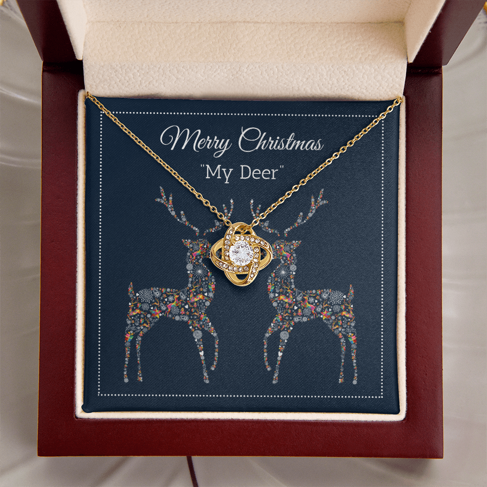 Merry Christmas Necklace for Wife – 18K Gold Love Knot Pendant with Sparkling Stone – Romantic Christmas Gift from Husband