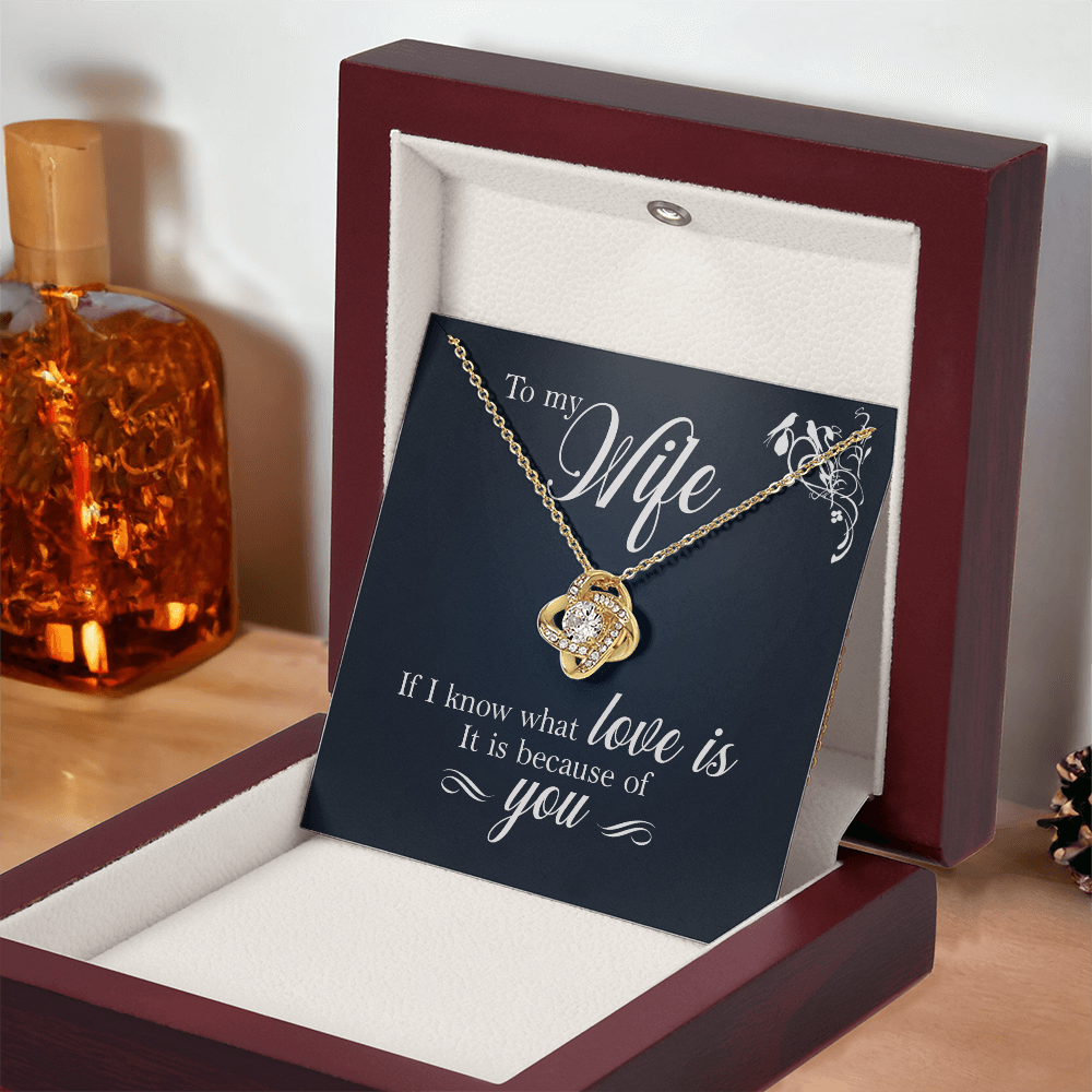 To My Wife Necklace – 18K Gold Love Knot Pendant with Sparkling Stone – Romantic Gift for Wife, Anniversary, Birthday, Christmas from Husband