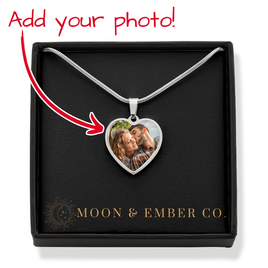 Photo Heart Necklace with Engraving