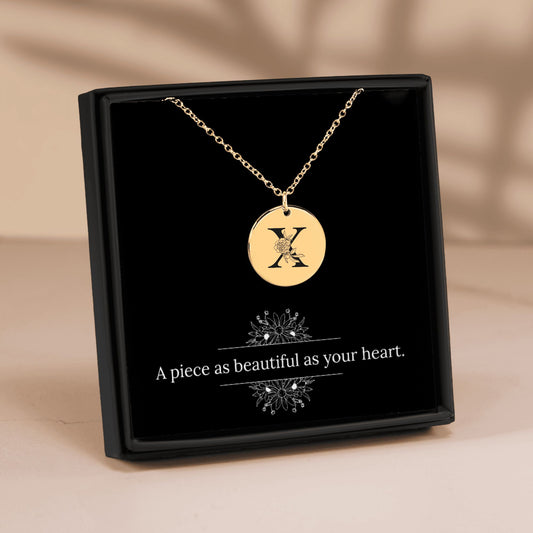Floral Initial Necklace – X