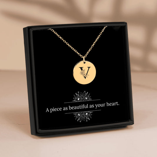 Floral Initial Necklace – V