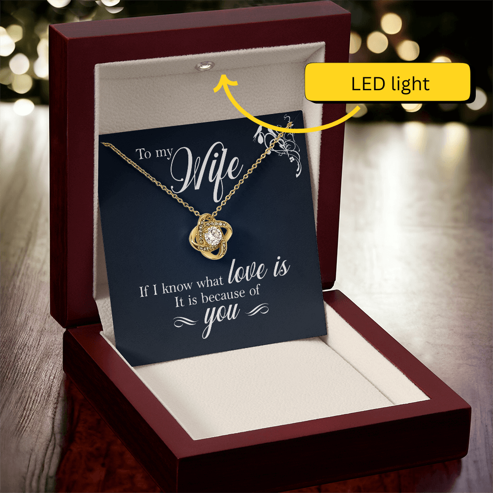 To My Wife Necklace – 18K Gold Love Knot Pendant with Sparkling Stone – Romantic Gift for Wife, Anniversary, Birthday, Christmas from Husband